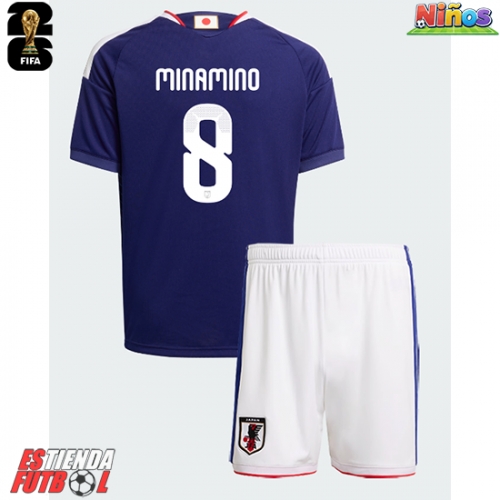 Japón Takumi Minamino #8 Primera Equipación Niños Mundial 2026 Manga Corta (+ Pantalones cortos)